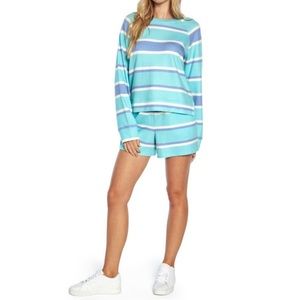 Wildfox Lounge Set - Sweatshirt and Shorts - Blue Stripes